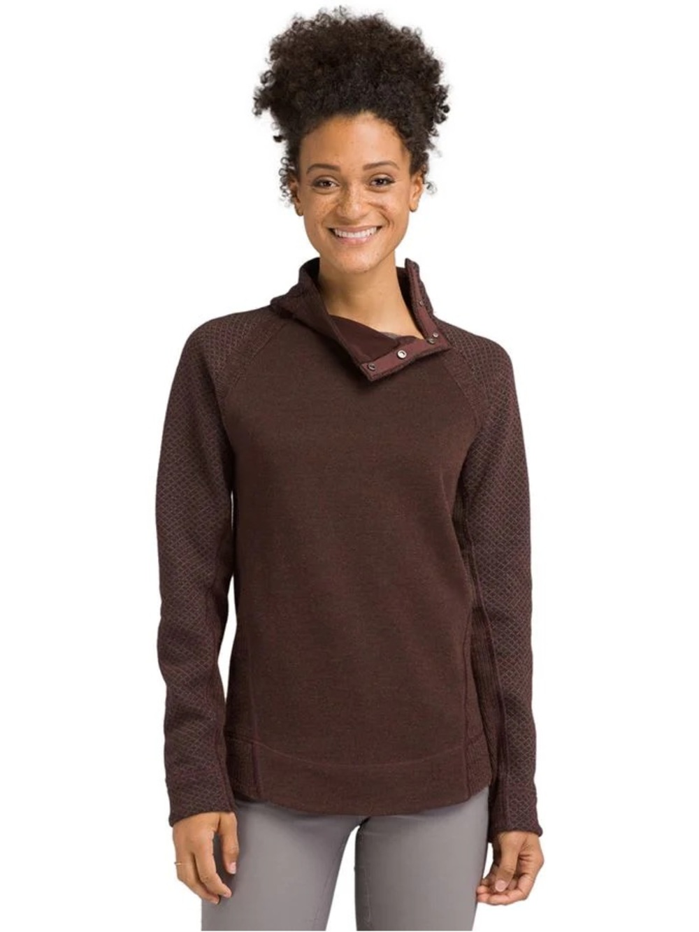 Prana Red- Brown Snap-Button Turtleneck Sweater